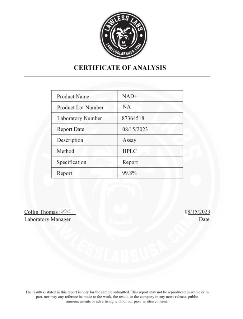 NAD+ 100MG Lab Results